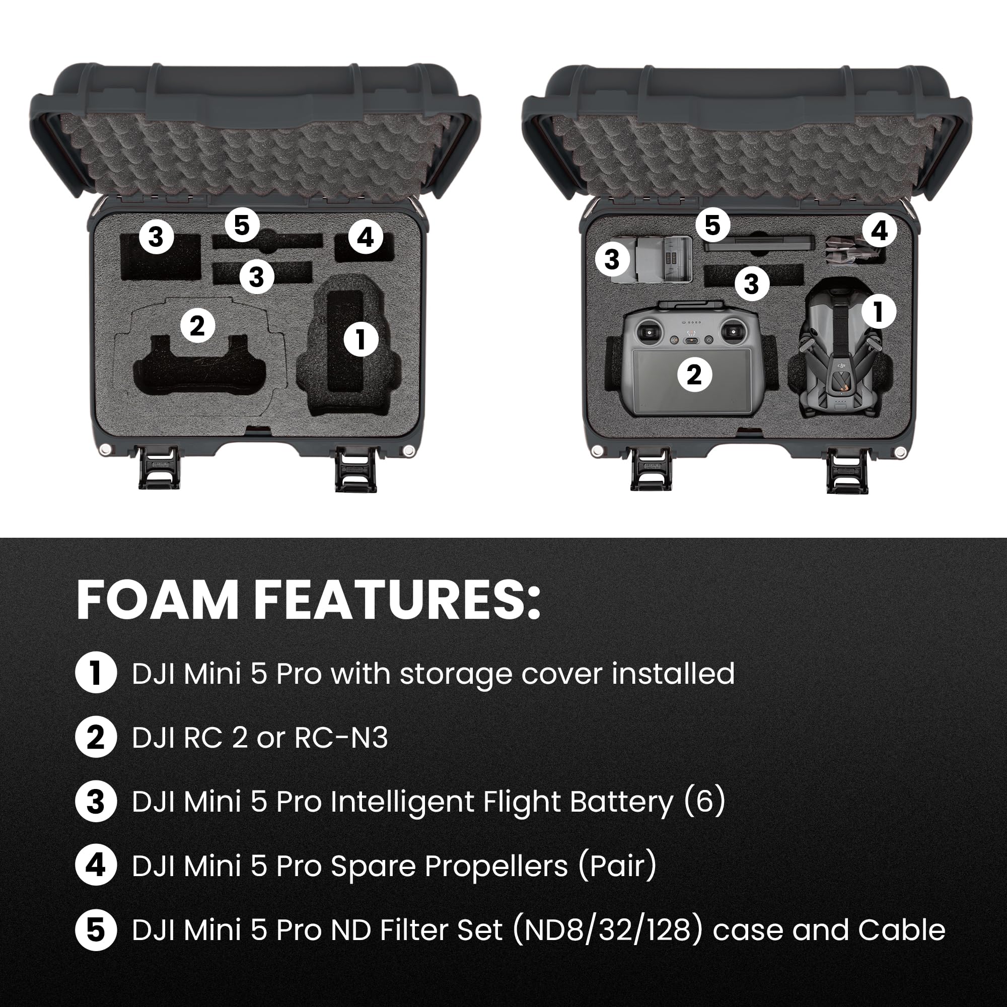 NANUK 915 DJI™ Mini 5 Pro Fly More Combo Plus - Waterproof Hard Case with Drone Foam Insert, Crushproof, Portable Travel Case, Made in Canada - Graphite (15.8" x 12.1" x 6.8") - Image 7
