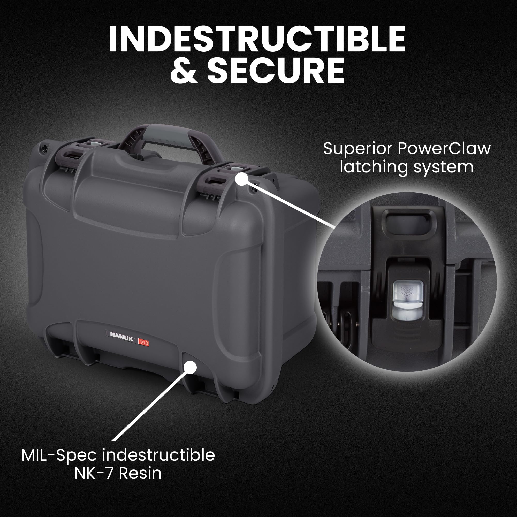 NANUK 918 Waterproof Camera Lens Case with Custom Foam Insert for 6 Lenses, Camera Lens Storage, IP67 Waterproof & Crushproof, Made in Canada (16.9” x 12.9” x 9.3”) – Graphite - Image 3